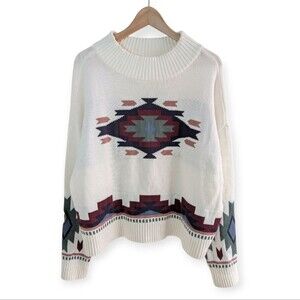 Lucky Brand Southwest Aztec Sweater White XL